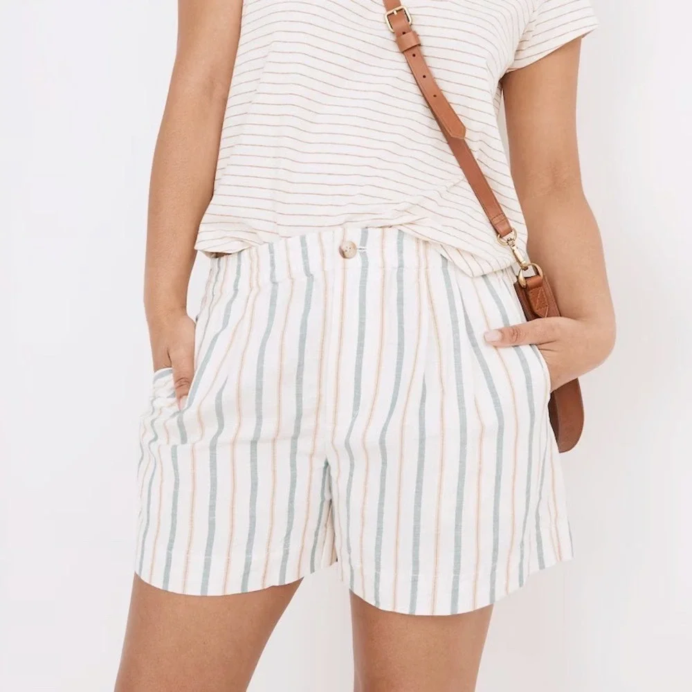 Madewell Stripe Linen-Blend Track Shorts Polished Jade S Coastal Vacation Casual